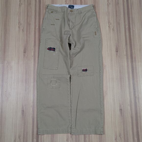 Vintage Polo Ralph Lauren Khaki Tan Pants Size 16 26x28 Patchwork Nautical